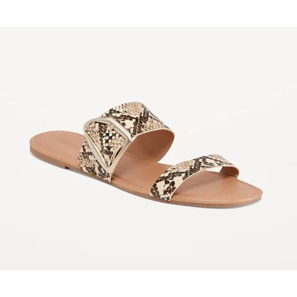 Old Navy Women's Faux-Leather Double-Strap Metal-Hardware Sandals Size 9.5 Snake - Picture 1 of 6